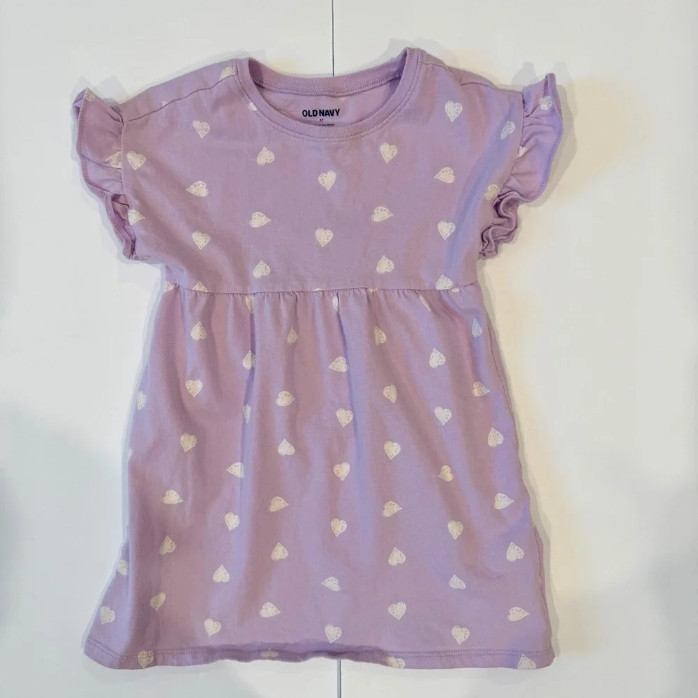 Old Navy Lavender Heart Ruffle Sleeve  Toddler Girls Dress - 3T